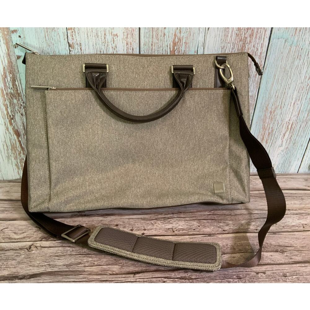 Moshi Brown Canvas Diaper Bag Convertible Backpack Messenger Tote Crossbody